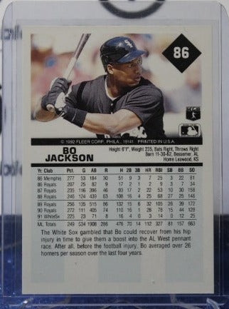 1992 FLEER BO JACKSON # 86 CHICAGO WHITE SOX BASEBALL