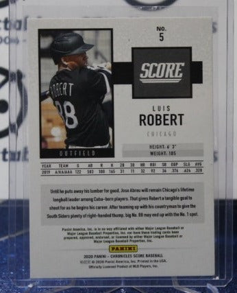 2020 PANINI SCORE LUIS ROBERT # 5 ROOKIE CHICAGO WHITE SOX BASEBALL