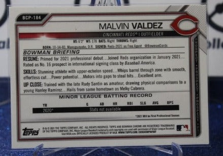 2021 BOWMAN CHROME MALVIN VALDEZ # BCP-184 PROSPECTS CINCINNATI REDS BASEBALL