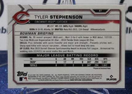 2021 BOWMAN CHROME TYLER STEPHENSON # 87 ROOKIE CINCINNATI REDS BASEBALL