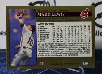 1992 LEAF BLACK/GOLD MARK LEWIS # 49 CLEVELAND INDIANS BASEBALL