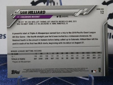 2020 TOPPS SAM HILLIARD # 12 ROOKIE COLORADO ROCKIES BASEBALL