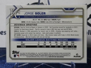 2020 BOWMAN CHROME JORGE SOLER # 47 KANSAS CITY ROYALS BASEBALL