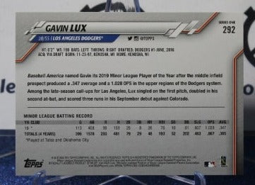 2020 TOPPS GAVIN LUX # 292 ROOKIE LOS ANGELES DODGERS BASEBALL