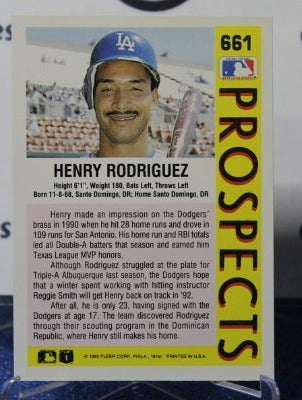 1992 FLEER PROSPECTS HENRY ROODRIGUEZ # 661 LOS ANGELES DODGERS BASEBALL