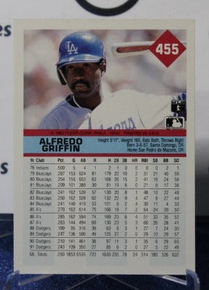 1992 FLEERS ALFREDO GRIFFIN # 455 LOS ANGELES DODGERS BASEBALL