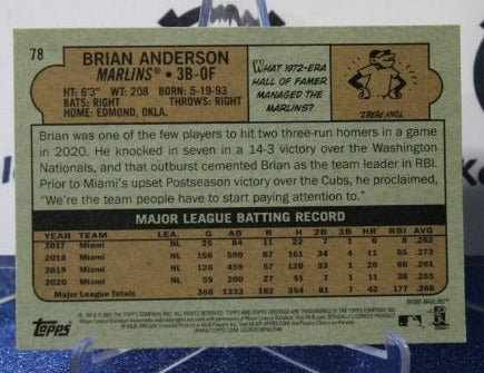 2021 TOPPS HERITAGE BRIAN ANDERSON # 78 MIAMI MARLINS BASEBALL