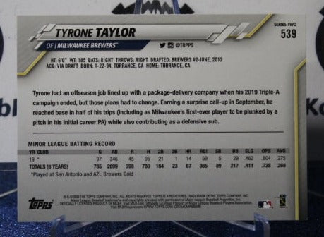 2020 TOPPS TYRONE TAYLOR # 539 ROOKIE MILWAUKEE BREWERS BASEBALL CARD