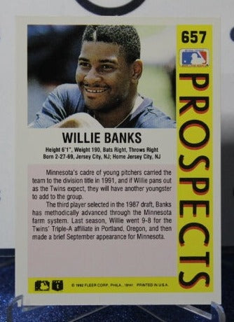 1992 FLEER  PROSPECTS WILLIE BANKS # 657 MINNESOTA TWINS BASEBALL