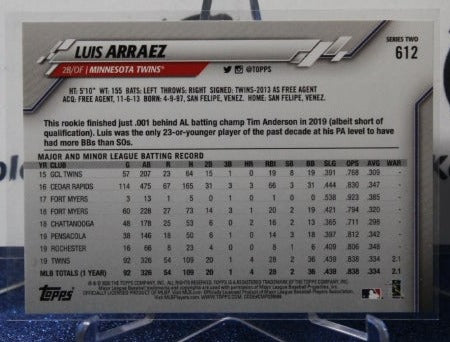 2020 TOPPS LUIS ARRAEZ # 612 FUTURE STARS MINNESOTA TWINS BASEBALL