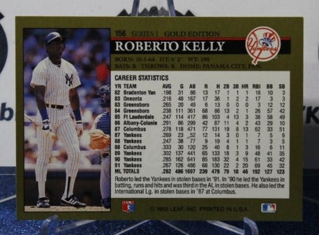 1992 LEAF BLACK/GOLD ROBERTO KELLY # 156 NEW YORK YANKEES BASEBALL