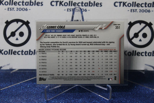 2020 TOPPS GERRIT COLE # 351 RAINBOW FOIL NEW YORK YANKEES BASEBALL