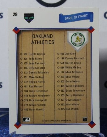 1991 UPPER DECK DAVE STEWART # 28 OAKLAND ATHLETICS BASEBALL CARD