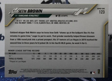 2020 TOPPS SETH BROWN # 123 ROOKIE OAKLAND ATHLETICS BASEBALL CARD