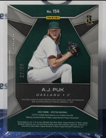 2020 PANINI CHRONICLES SPECTRA A..J. PUK # 154 PRIZM ROOKIE 33/99 OAKLAND ATHLETICS BASEBALL CARD