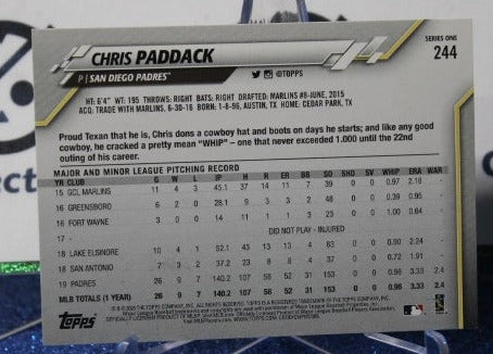 2020 TOPPS CHRIS PADDACK # 244 FUTURE STARS SAN DIEGO PADRES BASEBALL CARD
