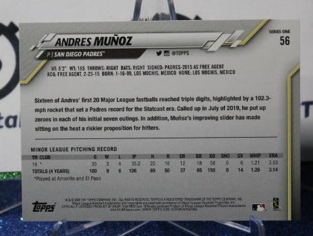 2020 TOPPS ANDRES MUNOZ # 56 ROOKIE SAN DIEGO PADRES BASEBALL CARD