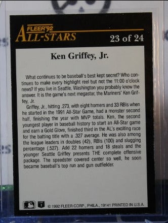 1992 FLEER KEN GRIFFEY JR. # 23 OF 24 ALL STARS SEATTLE MARINERS BASEBALL