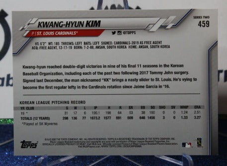 2020 TOPPS KWANG-HYUN KIM # 459 ROOKIE ST. LOUIS CARDINALS CARD