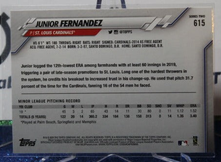 2020 TOPPS JUNIOR FERNANDEZ # 615 FOIL ROOKIE ST. LOUIS CARDINALS CARD