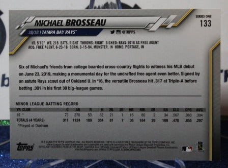 2020 TOPPS MICHAEL BROSSEAU # 133 ROOKIE TAMPA BAY RAYS CARD