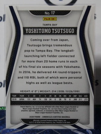2020 PANINI CHRONICLES CERTIFIED YOSHITOMO TSUTSUGO # 17 GREEN FOIL ROOKIE TAMPA BAY RAYS CARD