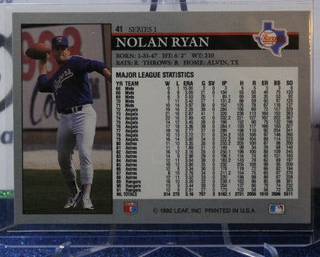 1992 LEAF NOLAN RYAN # 41 TEXAS RANGERS BASEBALL CARD