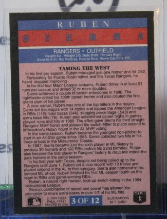 1991 FLEER RUBEN SIERRA # 3 TAMING THE WEST TEXAS RANGERS BASEBALL CARD