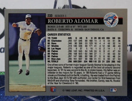 1992 LEAF ROBERTO ALOMAR # 233 TORONTO BLUE JAYS BASEBALL