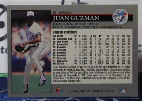 1992 LEAF JUAN GUZMAN # 35 TORONTO BLUE JAYS BASEBALL