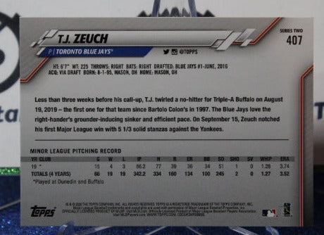 2020 TOPPS T.J. ZEUCH # 407 ROOKIE TORONTO BLUE JAYS BASEBALL