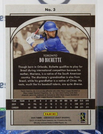 2020 PANINI CHRONICLES LEGACY BO BICHETTE # 3 ROOKIE TORONTO BLUE JAYS BASEBALL