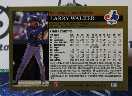 1992 LEAF BLACK/GOLD LARRY WALKER # 201 MONTREAL EXPOS BASEBALL