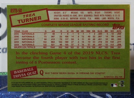2020 TOPPS 35th ANNIVERSARY TREA TURNER # 85TB-50 WASHINGTON NATIONALS BASEBALL