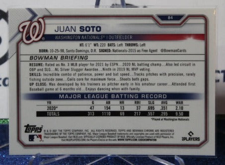2021 BOWMAN CHROME JUAN SOTO # 84 WASHINGTON NATIONALS BASEBALL