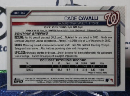 2021 BOWMAN CHROME PROSPECTS CADE CAVALLI # BCP-250 WASHINGTON NATIONALS BASEBALL