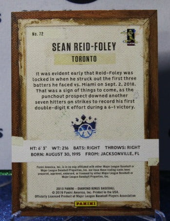 2019 PANINI DIAMOND KINGS SEAN REID-FOLEY # 72 ROOKIE TORONTO BLUE JAYS BASEBALL