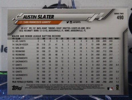 2020 TOPPS AUSTIN SLATER # 490 SAN FRANCISCO GIANTS BASEBALL