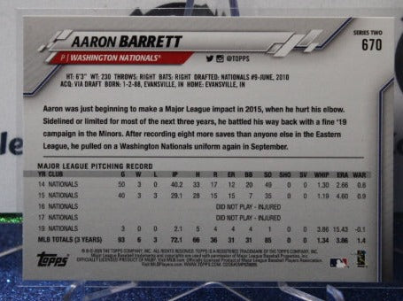 2020 TOPPS AARON BARRETT # 670 WASHINGTON NATIONALS BASEBALL