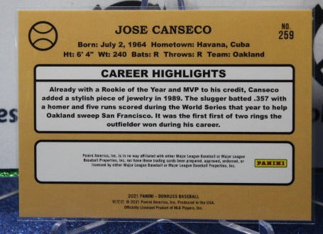 2021 PANINI DONRUSS JOSE CANSECO # 259 OAKLAND ATHLETICS BASEBALL