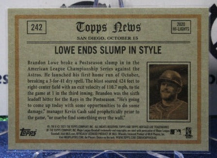 2021 TOPPS HERITAGE BRANDON LOWE # 242 TAMPA BAY RAYS BASEBALL