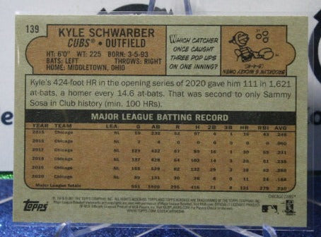 2021 TOPPS HERITAGE KYLE SCHWARBER # 139 CHICAGO CUBS BASEBALL