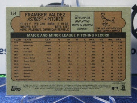 2021 TOPPS HERITAGE FRAMBER VALDEZ # 154 HOUSTON ASTROS BASEBALL