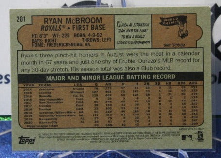 2021 TOPPS HERITAGE RYAN McBROOM # 209 KANSAS CITY ROYALS BASEBALL