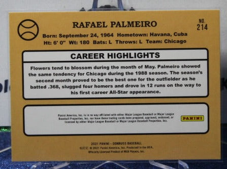 2021 PANINI DONRUSS RAFAEL PALMEIRO # 214 CHICAGO CUBS BASEBALL