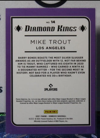 2021 PANINI DONRUSS MIKE TROUT # 14 DIAMOND KINGS LOS ANGELES ANGELS BASEBALL