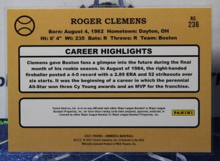 2021 PANINI DONRUSS ROGER CLEMENS # 236 BOSTON RED SOX BASEBALL