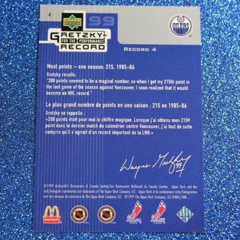 1999 WAYNE GRETZKY # 4 McDONALD'S PERFORMANCE RECORD FOIL UPPER DECK OILERS NHL