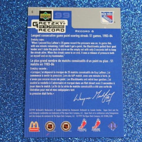 1999 WAYNE GRETZKY # 6 McDONALD'S PERFORMANCE RECORD FOIL UPPER DECK RANGERS NHL