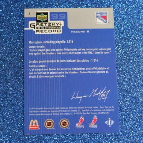 1999 WAYNE GRETZKY # 8 McDONALD'S PERFORMANCE RECORD FOIL UPPER DECK RANGERS NHL